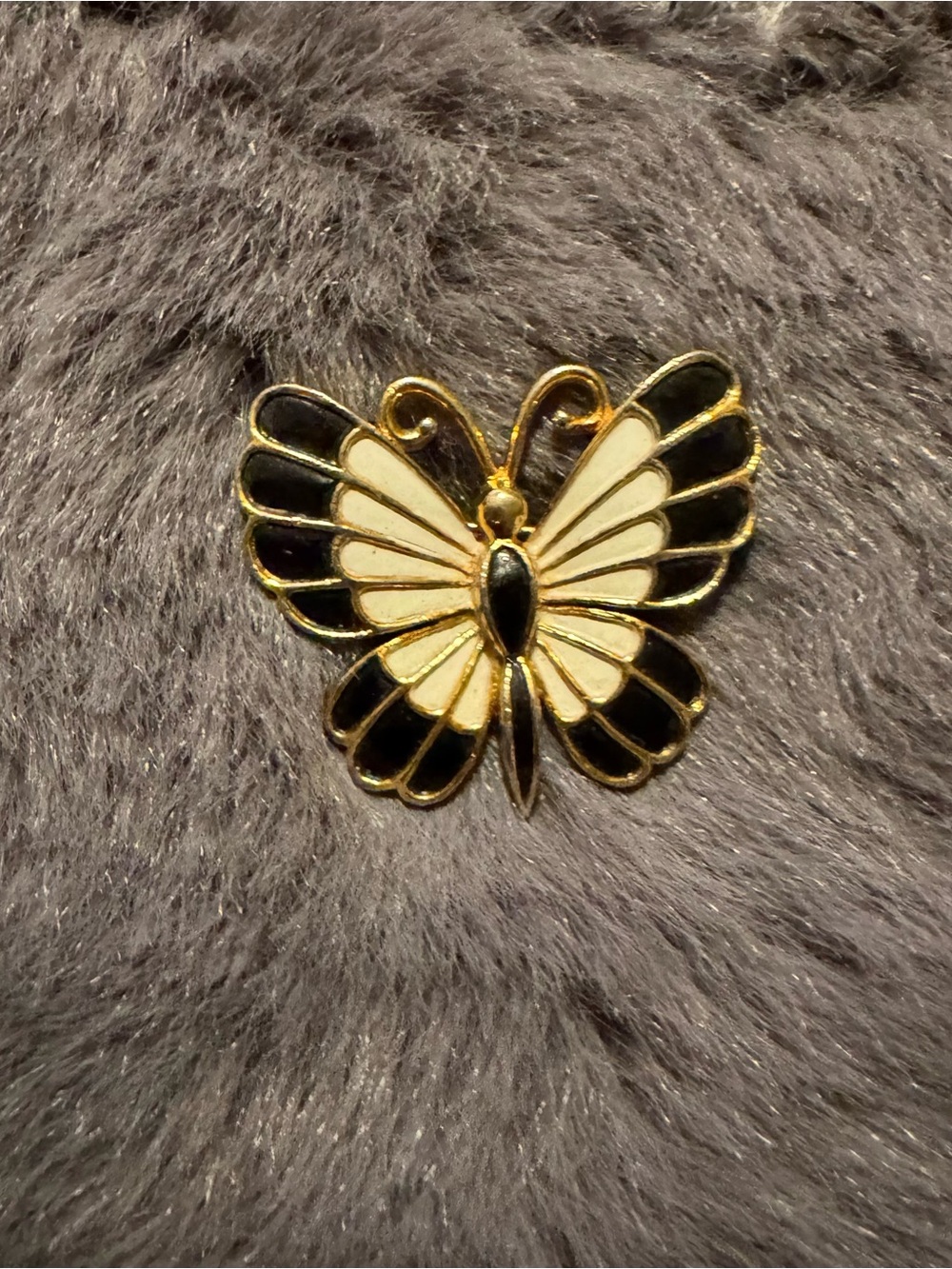 J.J. Vintage Gold-Tone Black & Cream Butterfly Pin Brooch